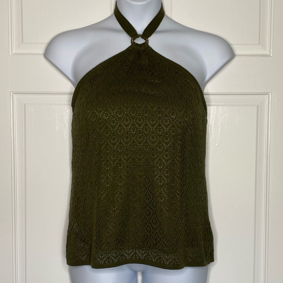 Lane Bryant Top Open Crochet Halter Tank Sweater Twin Set 18/20 Olive Coastal - Picture 3 of 10